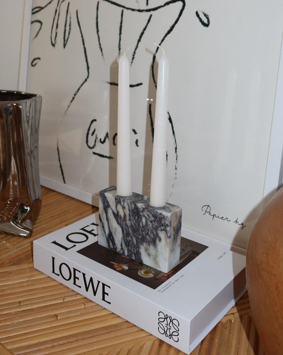 House of 9 Zander Candle Stick Stand Holder Calacatta Viola Marble