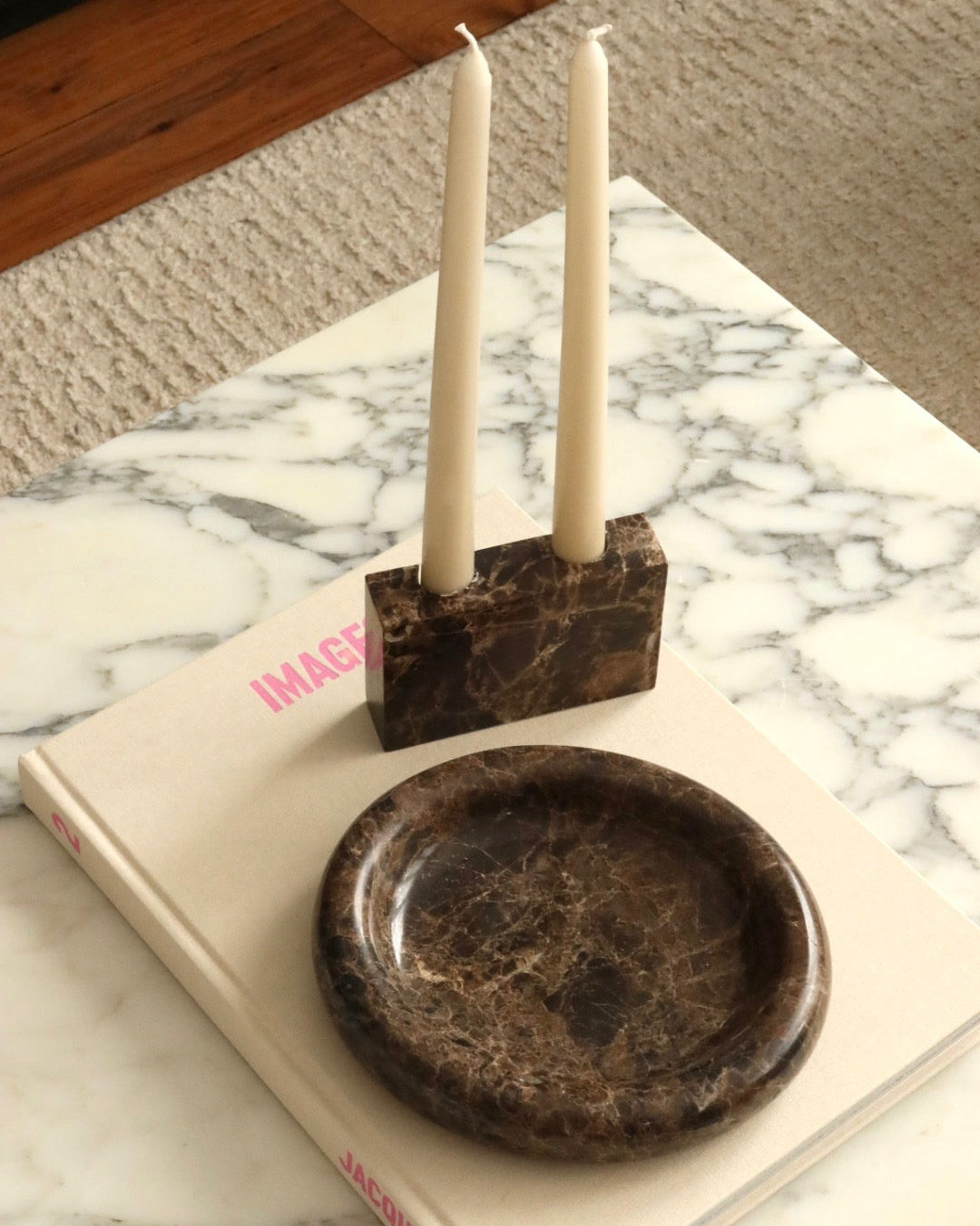 House of 9 Zander marble candle holder Marlo oval marble tray emperador dark brown