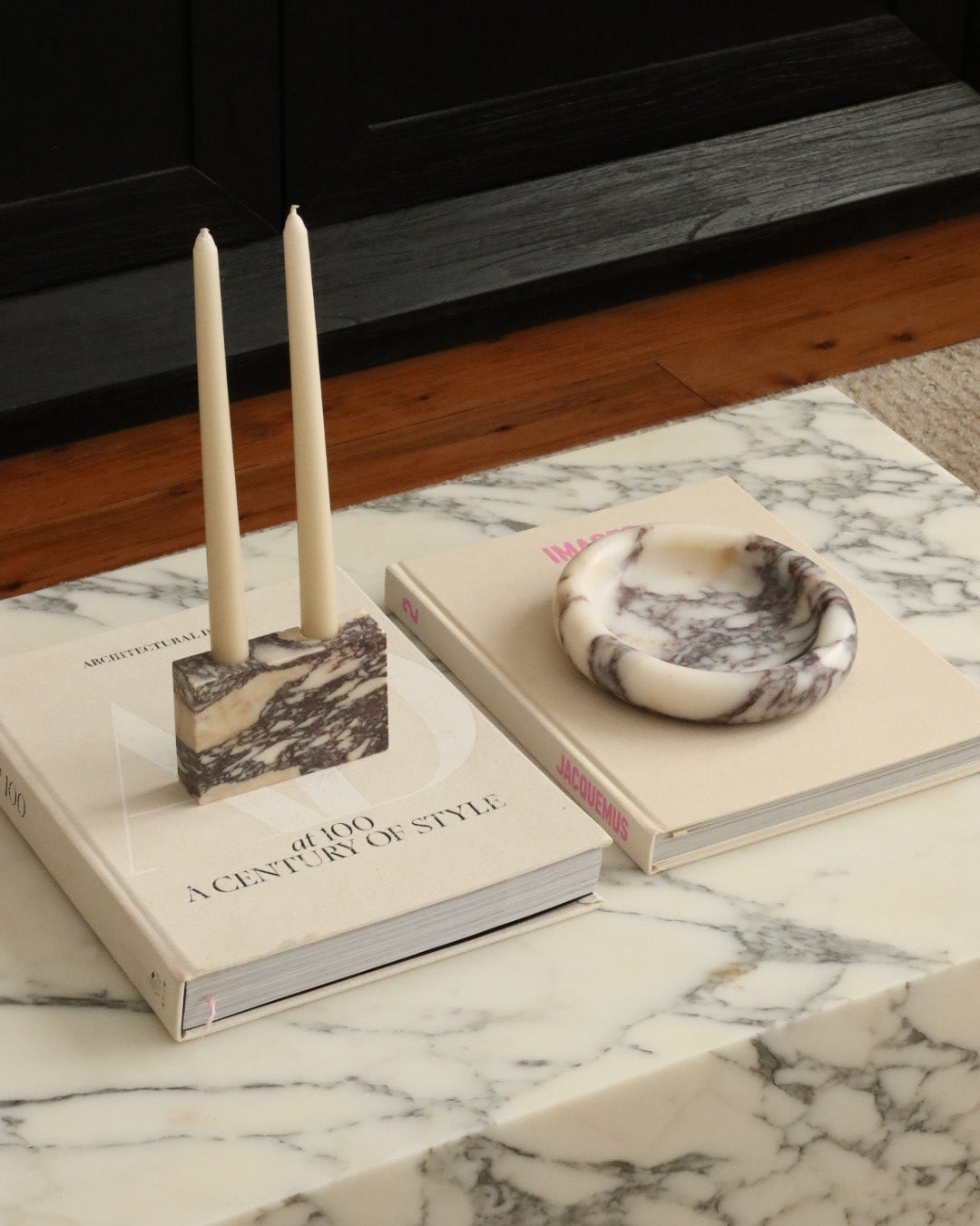 House of 9 Zander marble candle holder Marlo oval marble tray calacatta viola marble