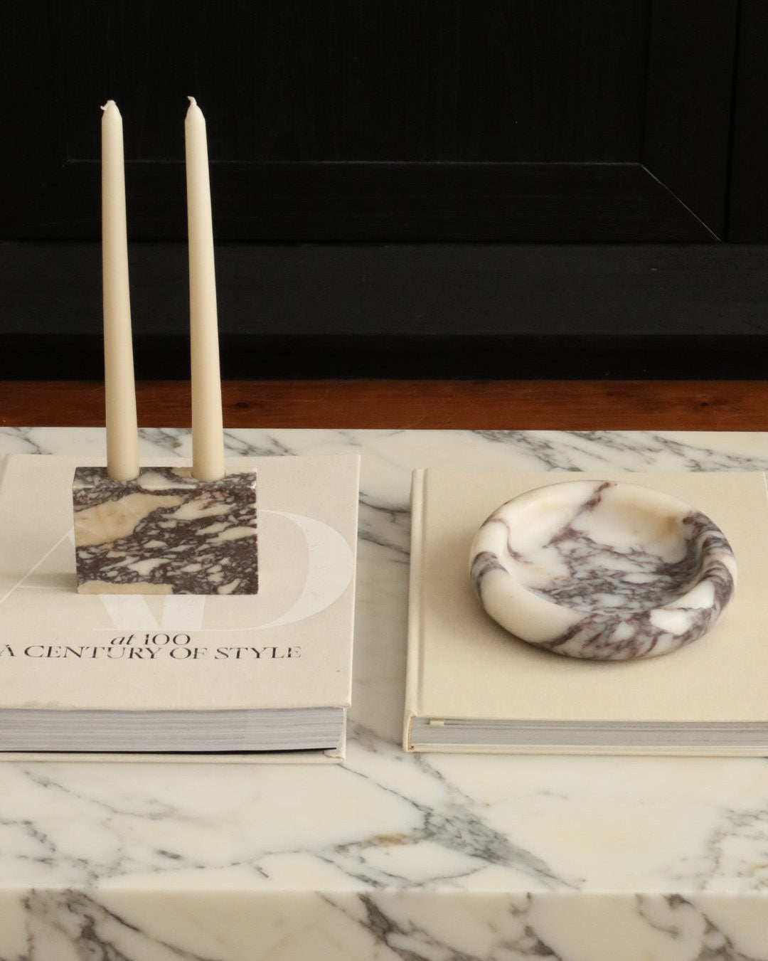 House of 9 Zander marble candle holder Marlo oval marble tray calacatta viola marble