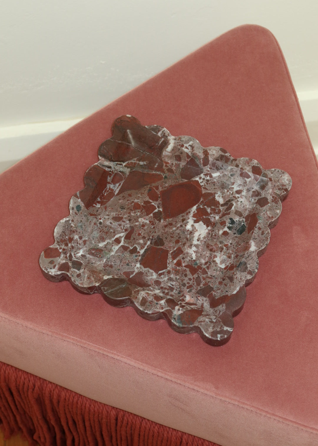 Iris scalloped square marble tray rosso levanto house of9