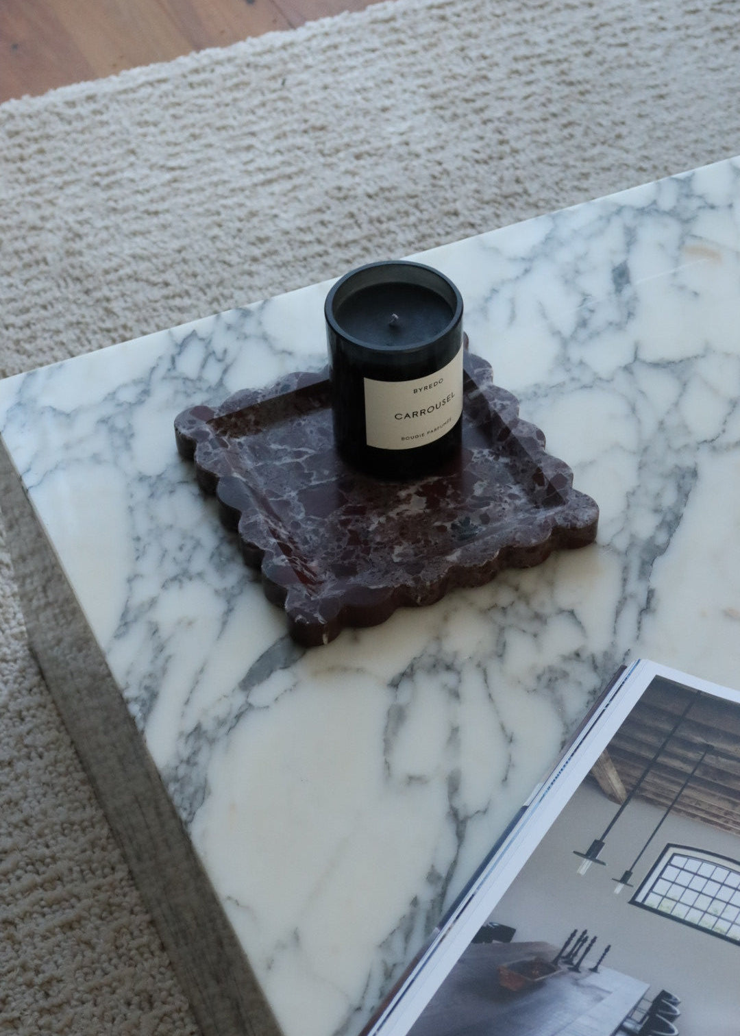 Iris scalloped square marble tray rosso levanto house of 9