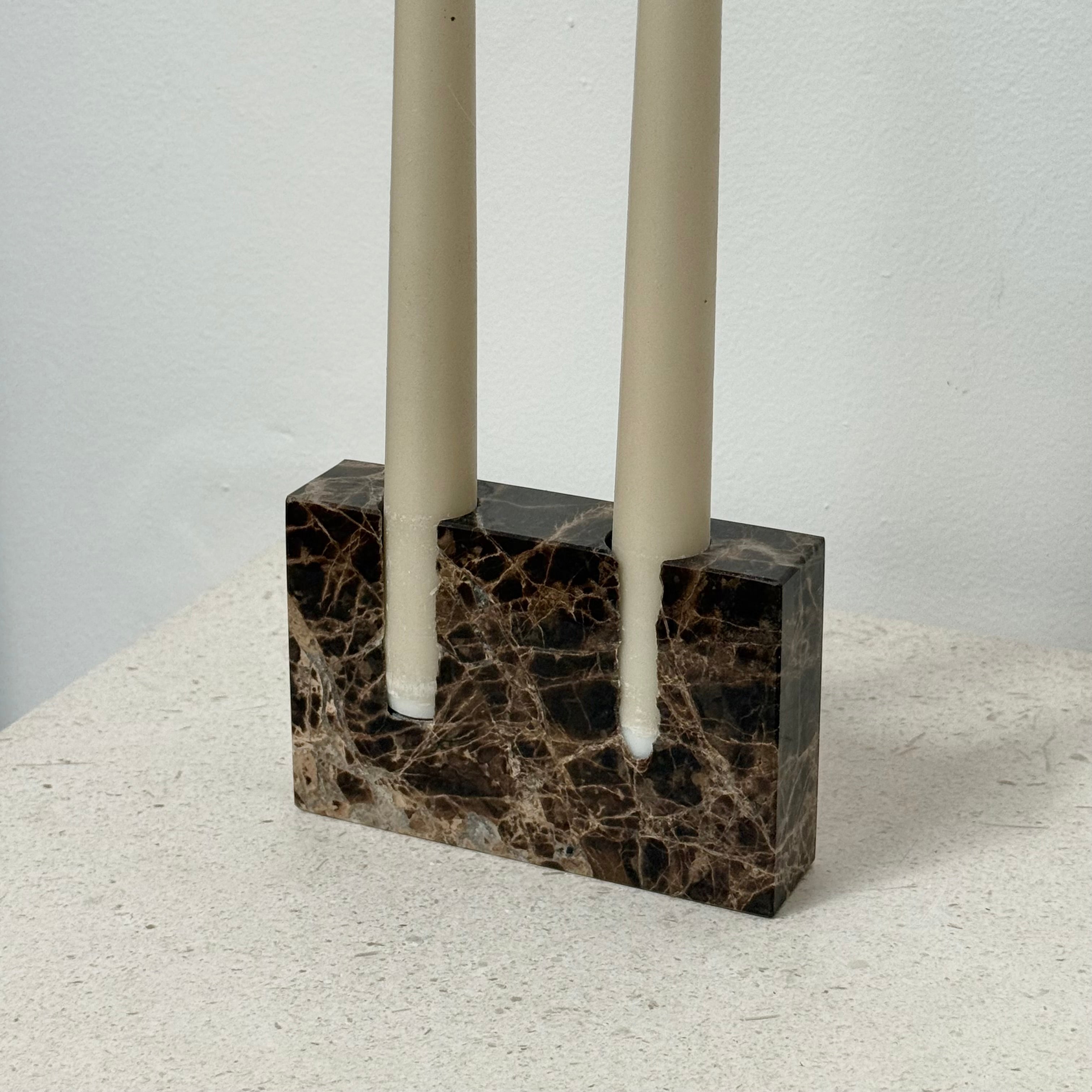 Zander Marble Candle Holder in Emperador Dark Brown - PERFECTLY IMPERFECT