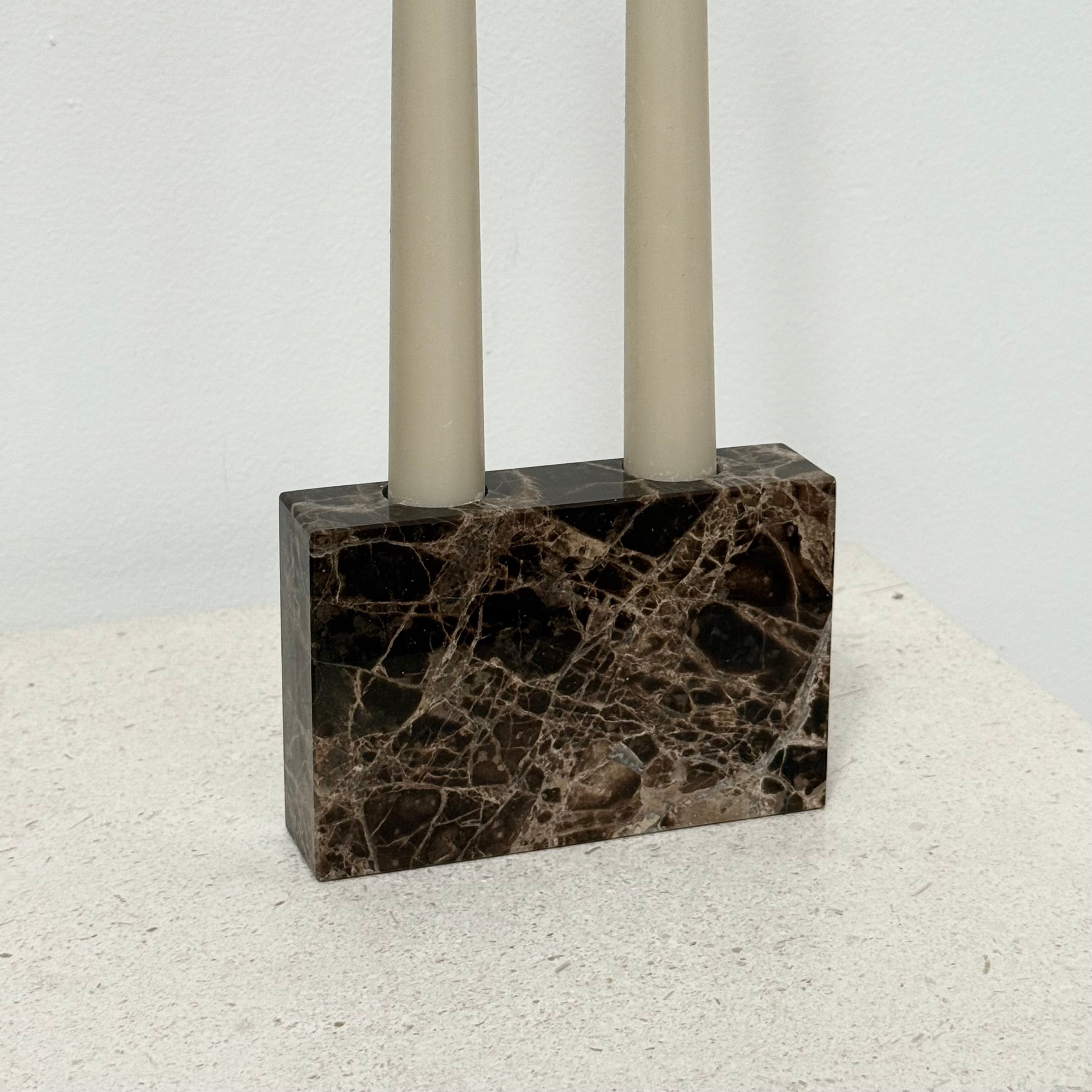 Zander Marble Candle Holder in Emperador Dark Brown - PERFECTLY IMPERFECT