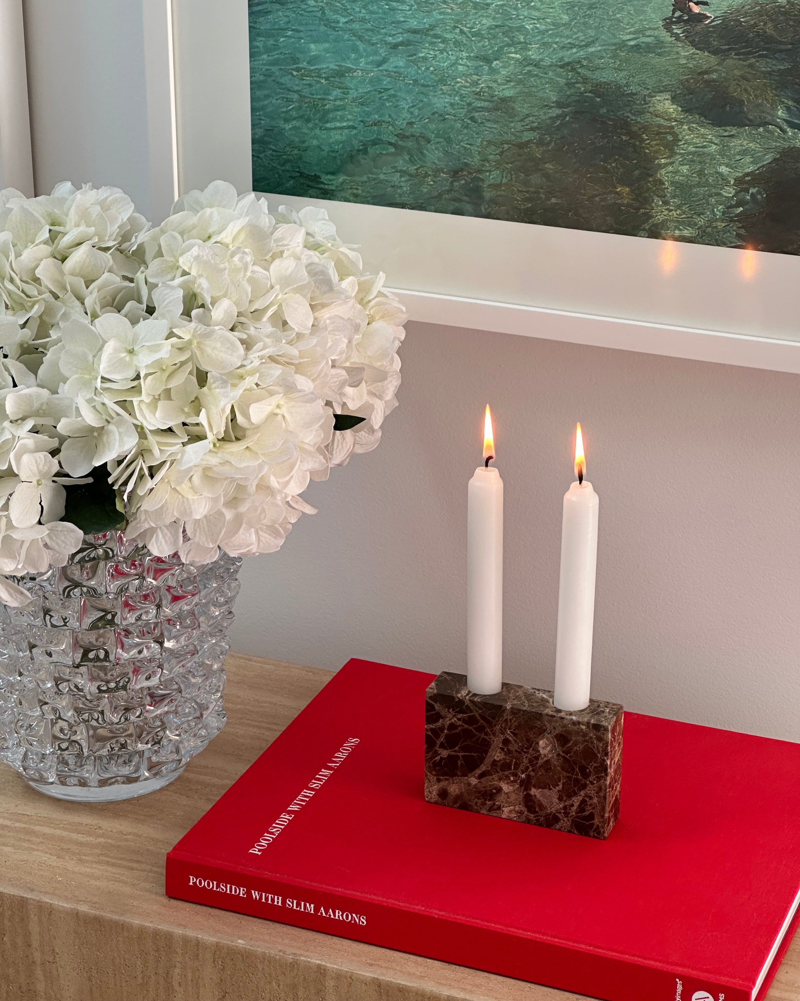 House of 9 Zander Candle Stick Stand Holder Emperador Dark Brown Marble