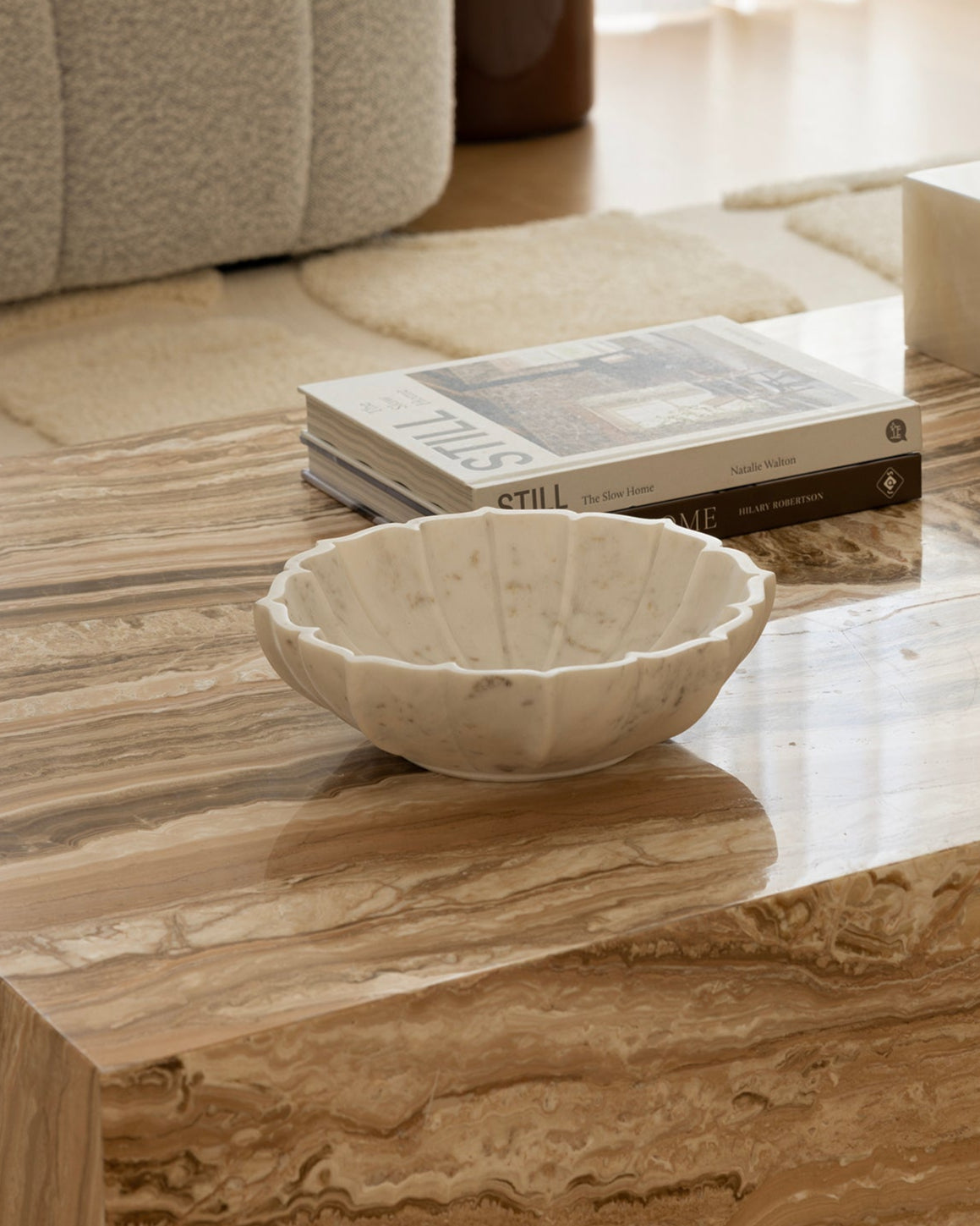 House of 9 fiora marble fluted bowl white