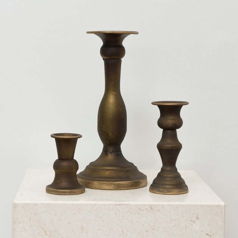 House of 9 Alina Gold Candle Holders in Vintage Gold Medium