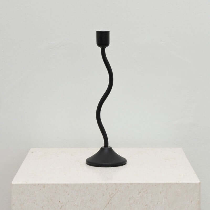 House of 9 Sienna Black Wavy Candle Holder Medium