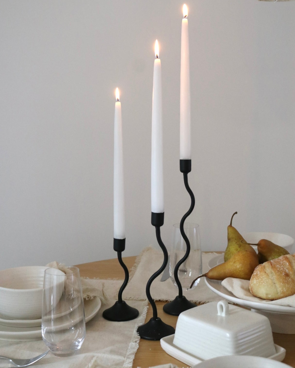 House of 9 Sienna Black Wavy Candle Holders Large, Medium, Small