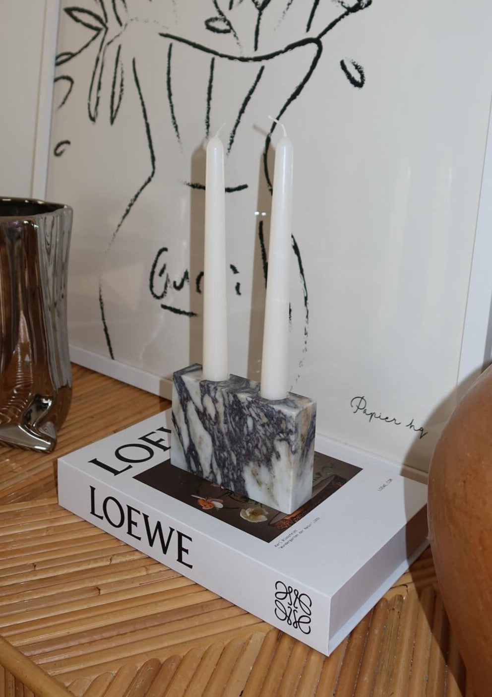 House of 9 Zander Candle Stick Stand Holder Calacatta Viola Marble