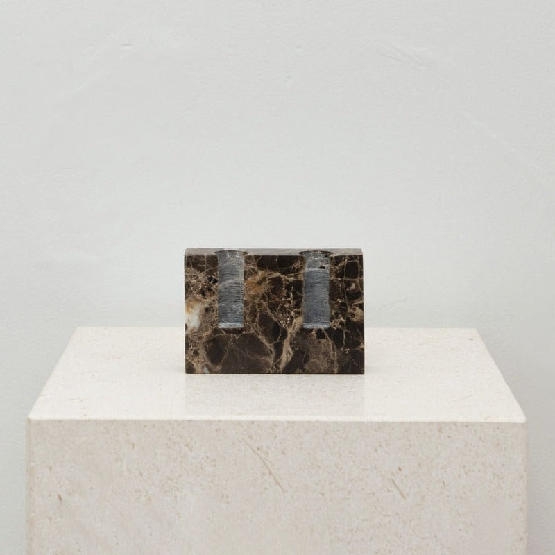 House of 9 Zander Candle Stick Stand Holder Emperador Dark Brown Marble