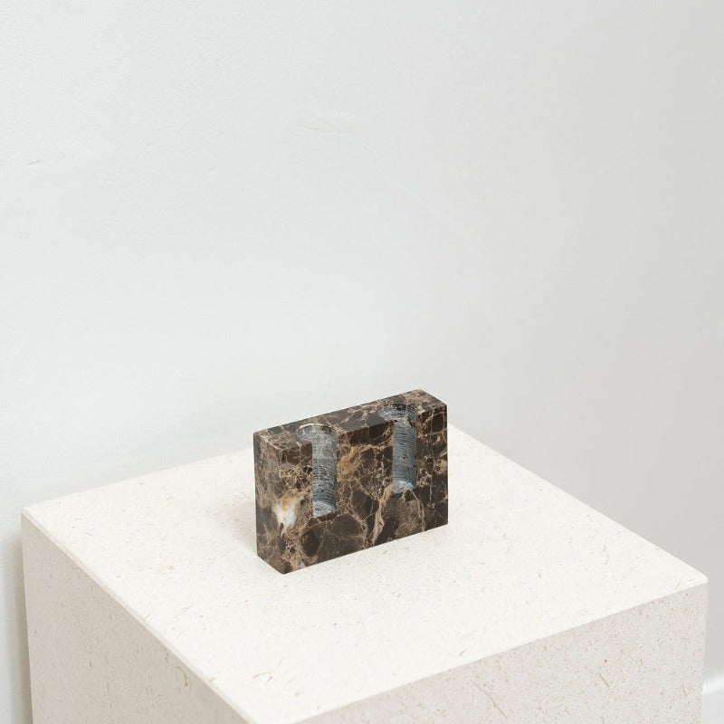 House of 9 Zander Candle Stick Stand Holder Emperador Dark Brown Marble