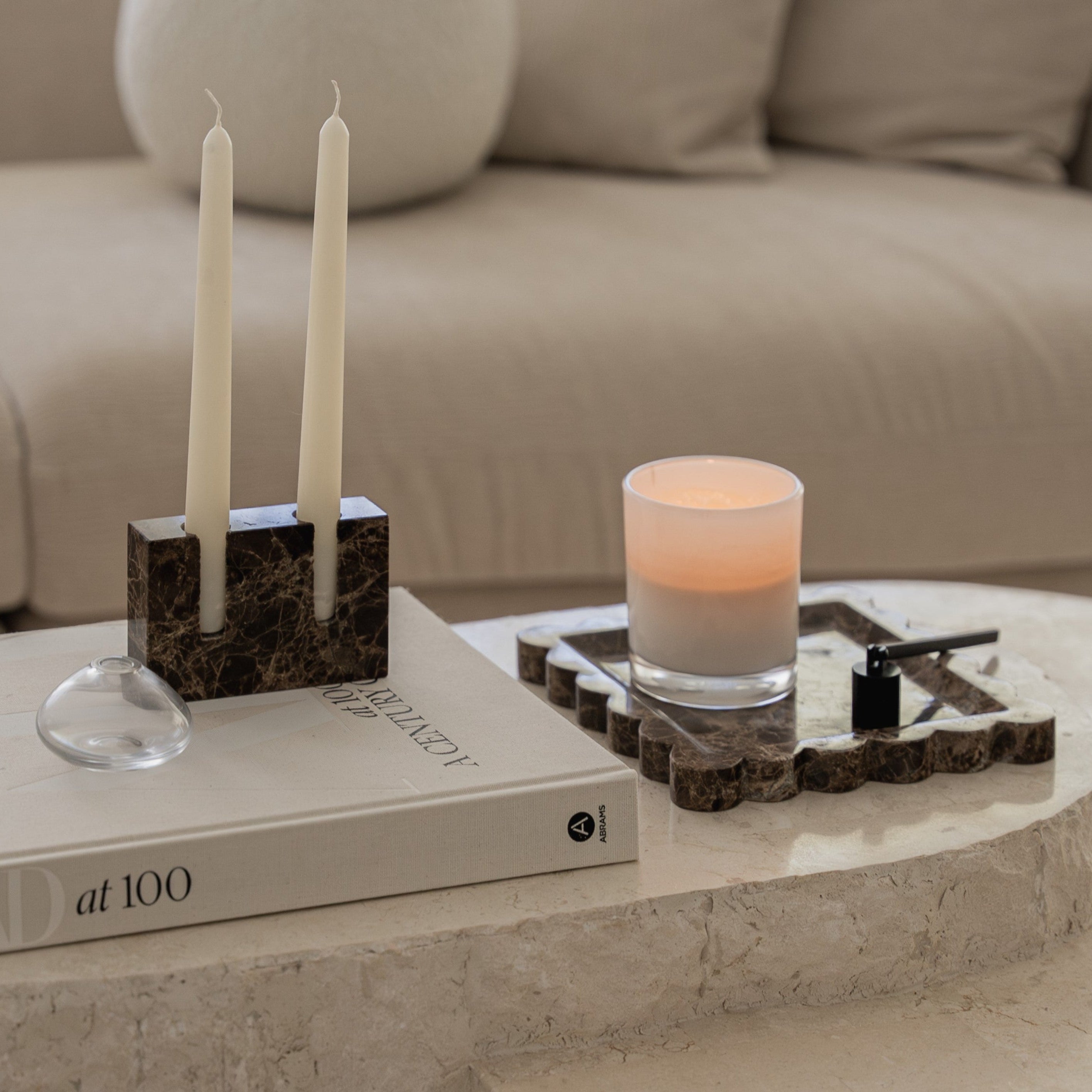 House of 9 Zander Candle Stick Stand Holder Emperador Dark Brown Marble