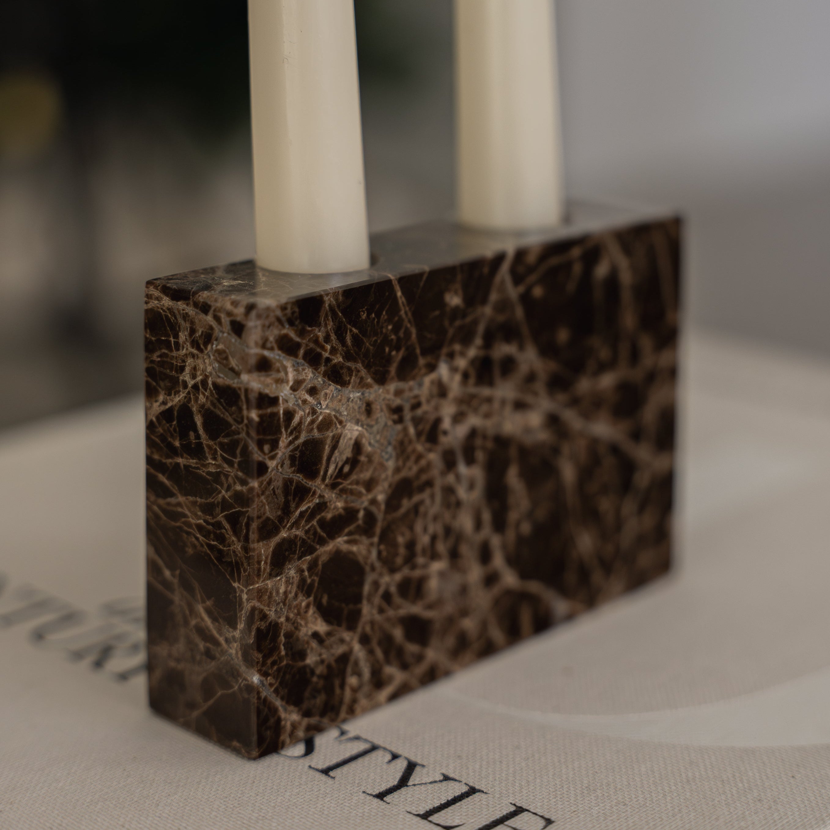 House of 9 Zander Candle Stick Stand Holder Emperador Dark Brown Marble