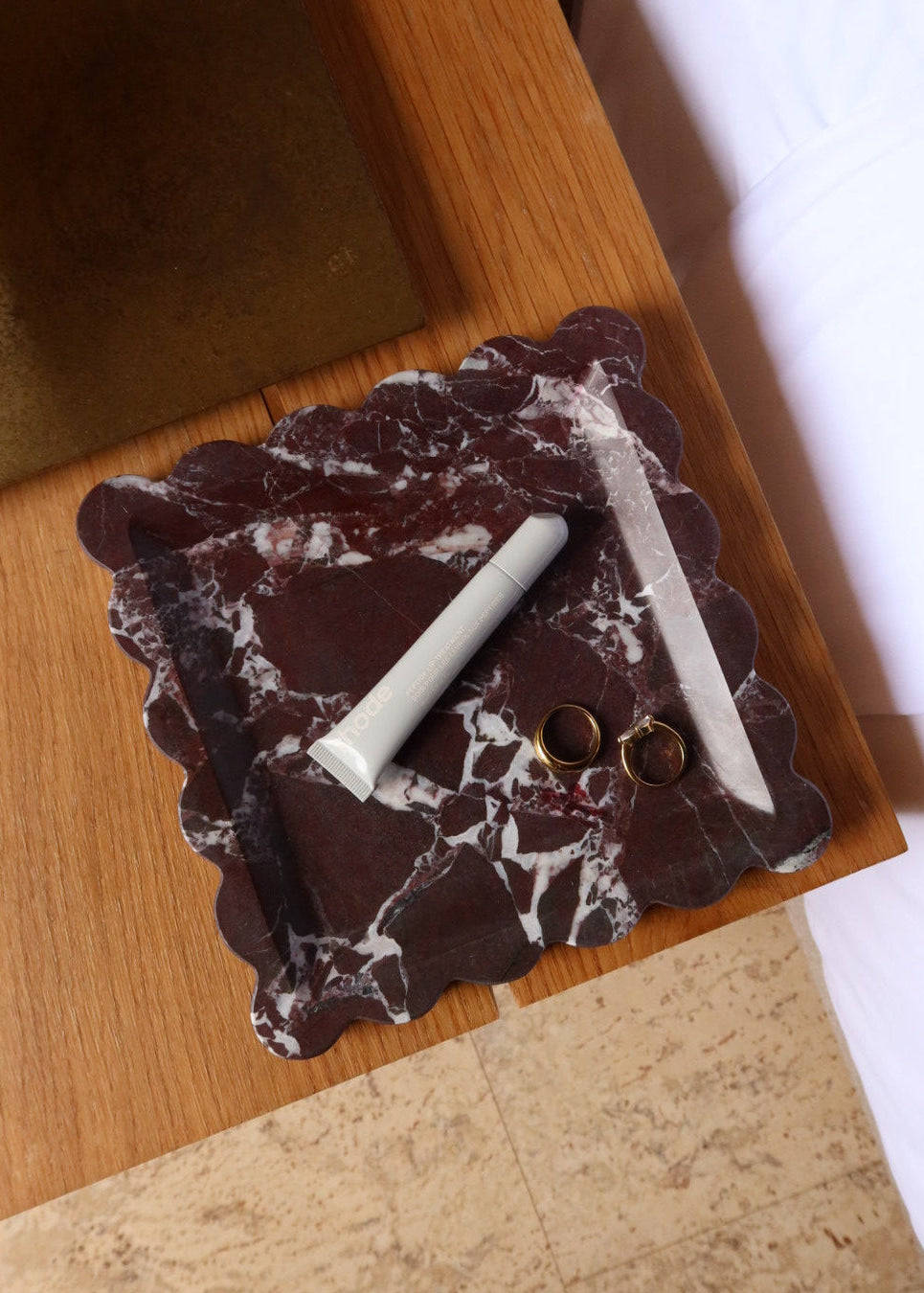 Iris scalloped square marble tray rosso levanto house of 9