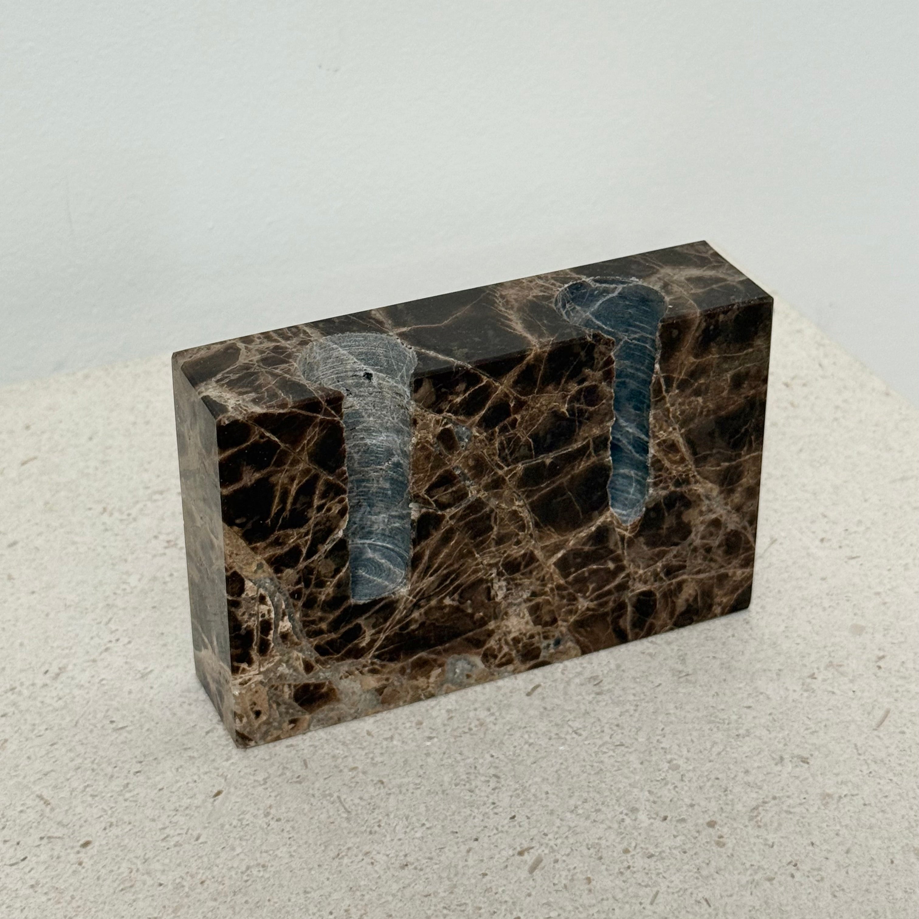 Zander Marble Candle Holder in Emperador Dark Brown - PERFECTLY IMPERFECT