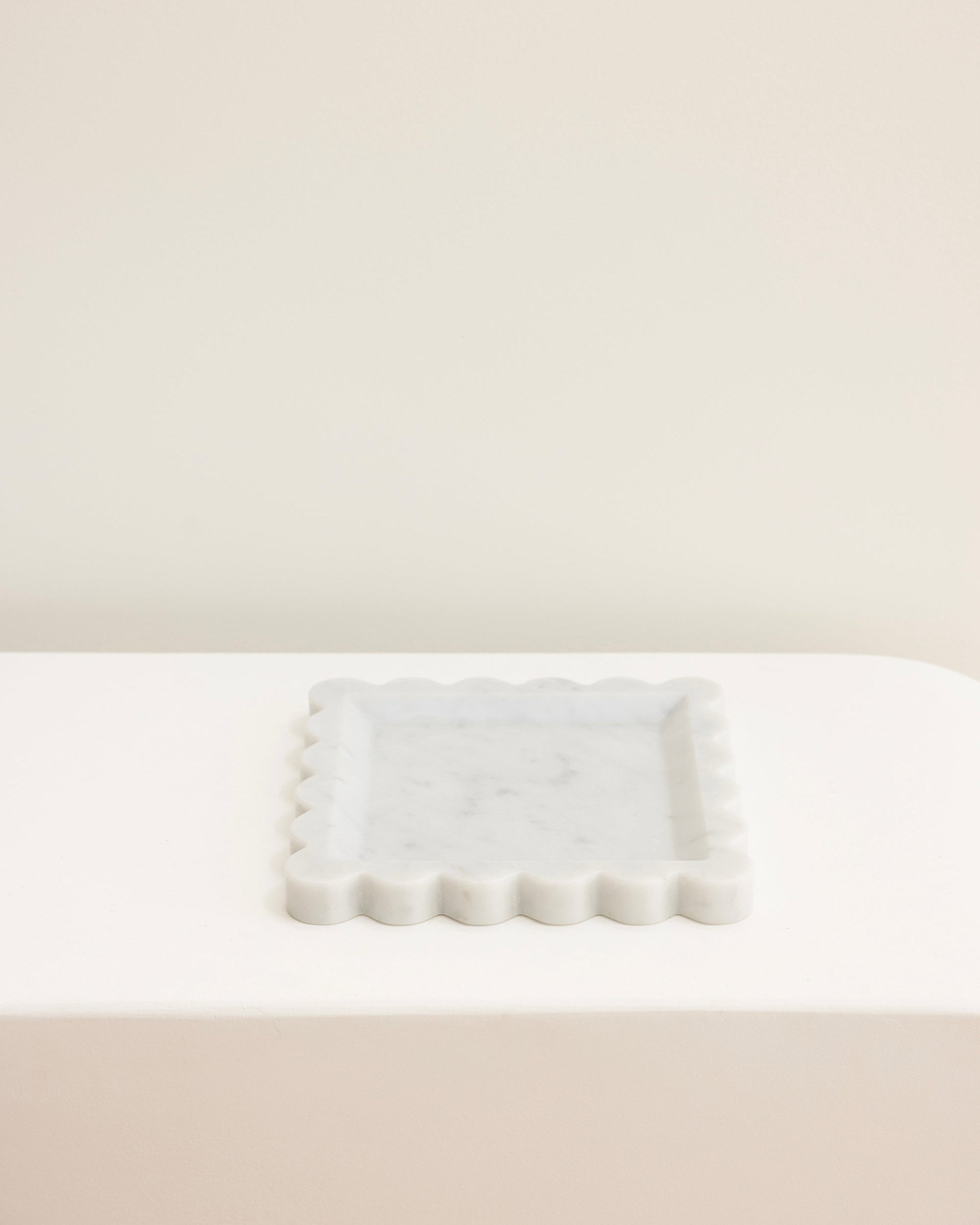 House of 9 Iris Scalloped Marble Square Decorative Tray Carrara White