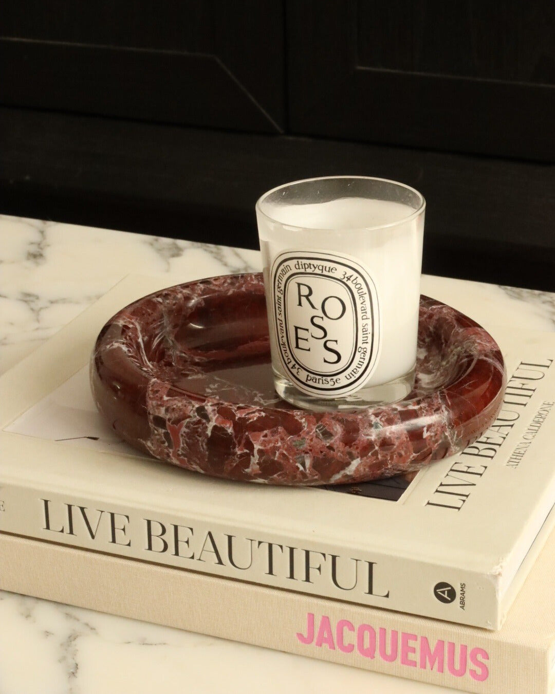  Marlo Curved Marble Oval Tray Rosso levanto House of 9 home
